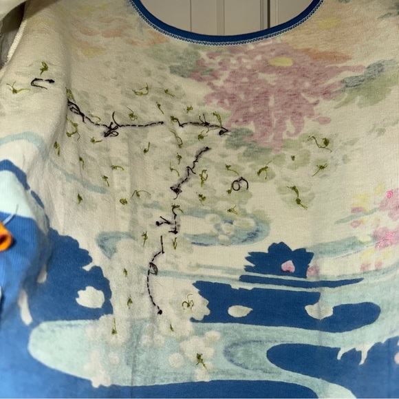 Vintage beaded Multicolor Japanese inspired Floral Crop T-shirt - fits like L - Picture 14 of 14